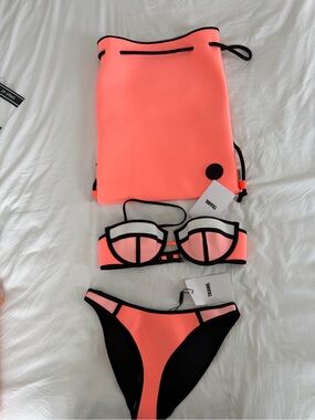 triangl swimwear Neon Coral Pink & Black Neoprene Bikini Set